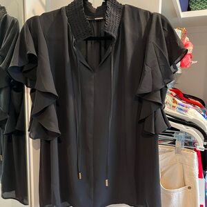 Tahari Black Ruffle Sleeve Women's Top